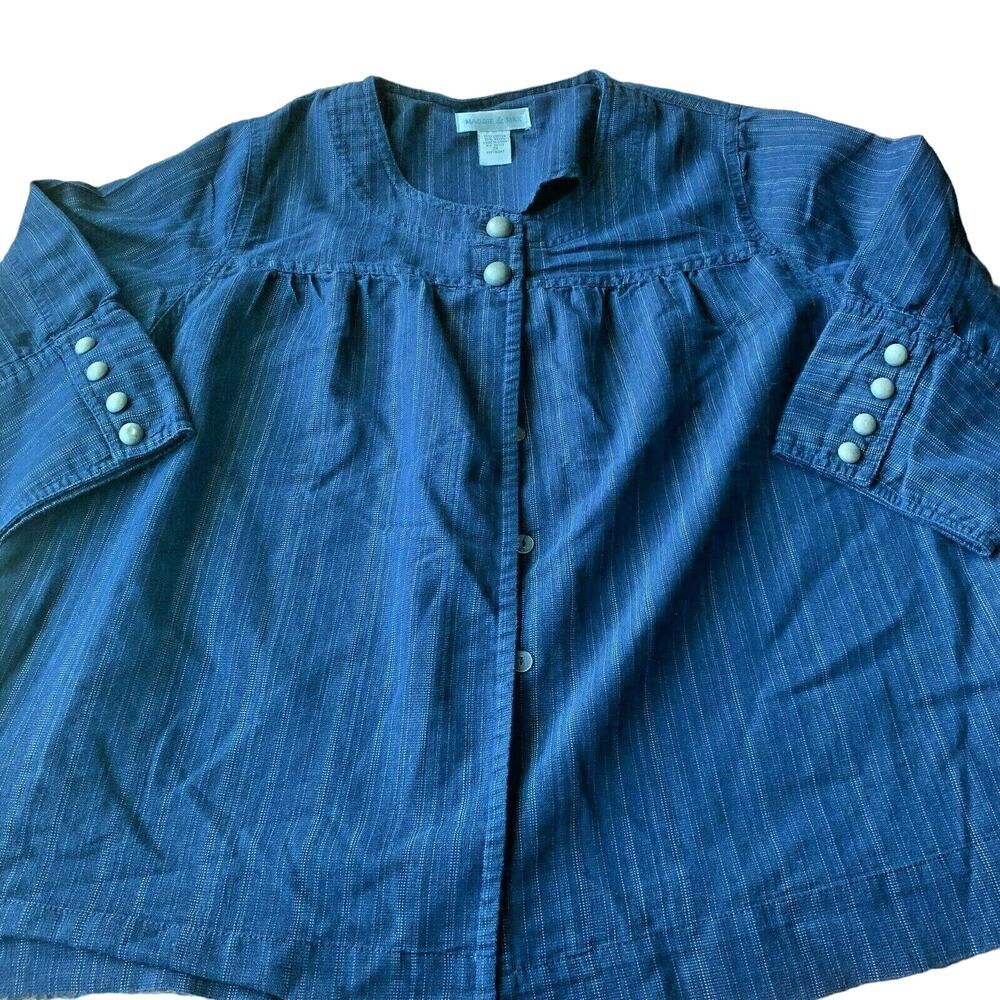 Maggie & Max Womens Shirt Blouse Striped Button Front Long Sleeve Cotton 2X